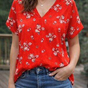 BP Vibrant Red Floral Blouse